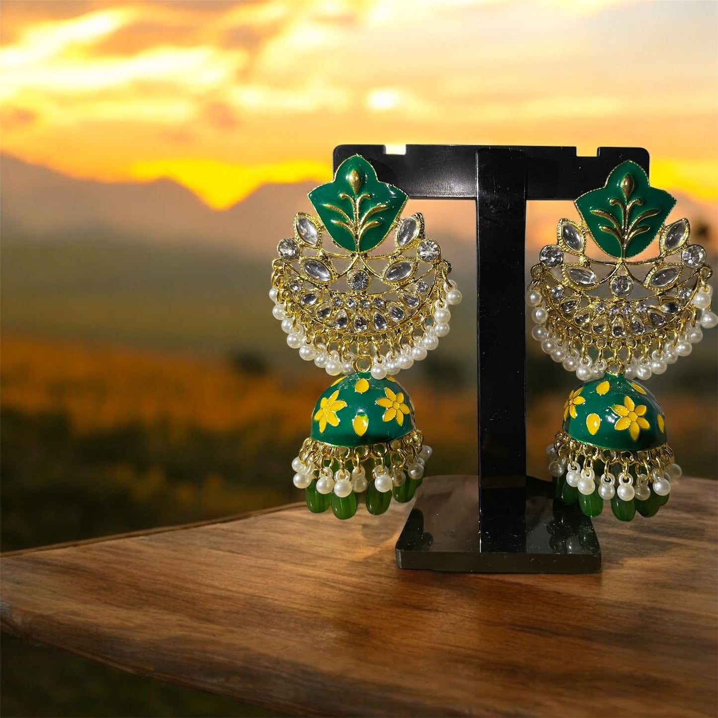 Emerald Blossom Jhumkas